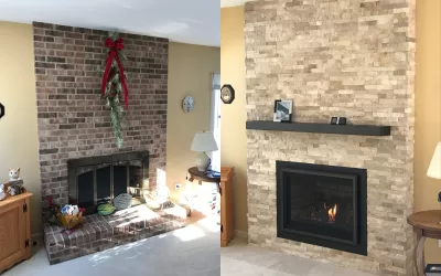 34DVL insert w/ Reface with Latte Ledgestone from Realstone systems and Stoll Industries Mantel 