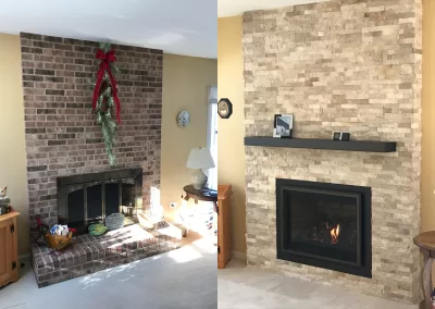 34DVL insert w/ Reface with Latte Ledgestone from Realstone systems and Stoll Industries Mantel 