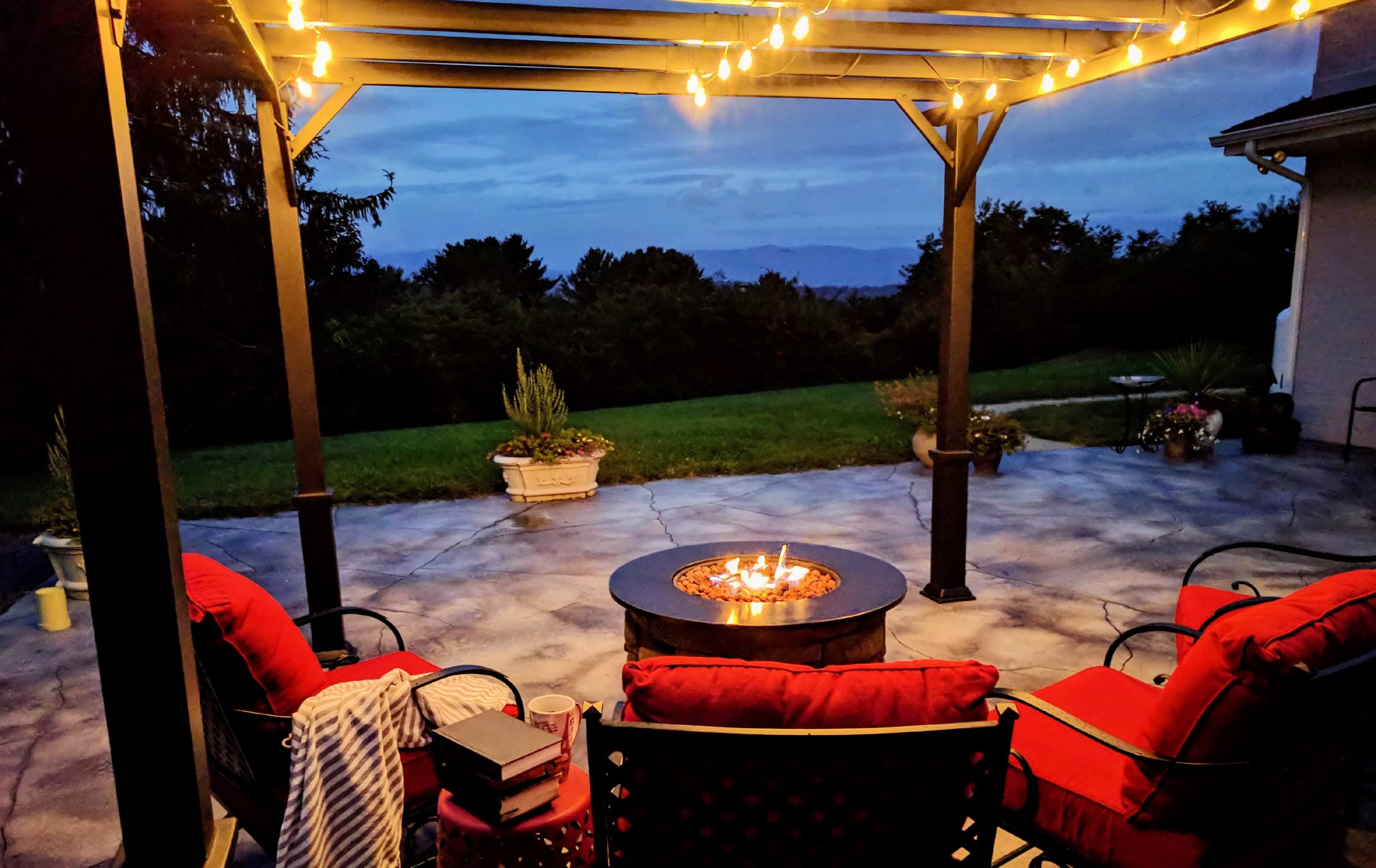 outdoor patio with fire pit and patio furniture