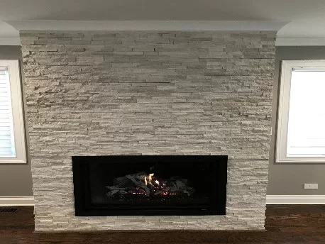 linear gas fireplace installation project by Hearth and Home